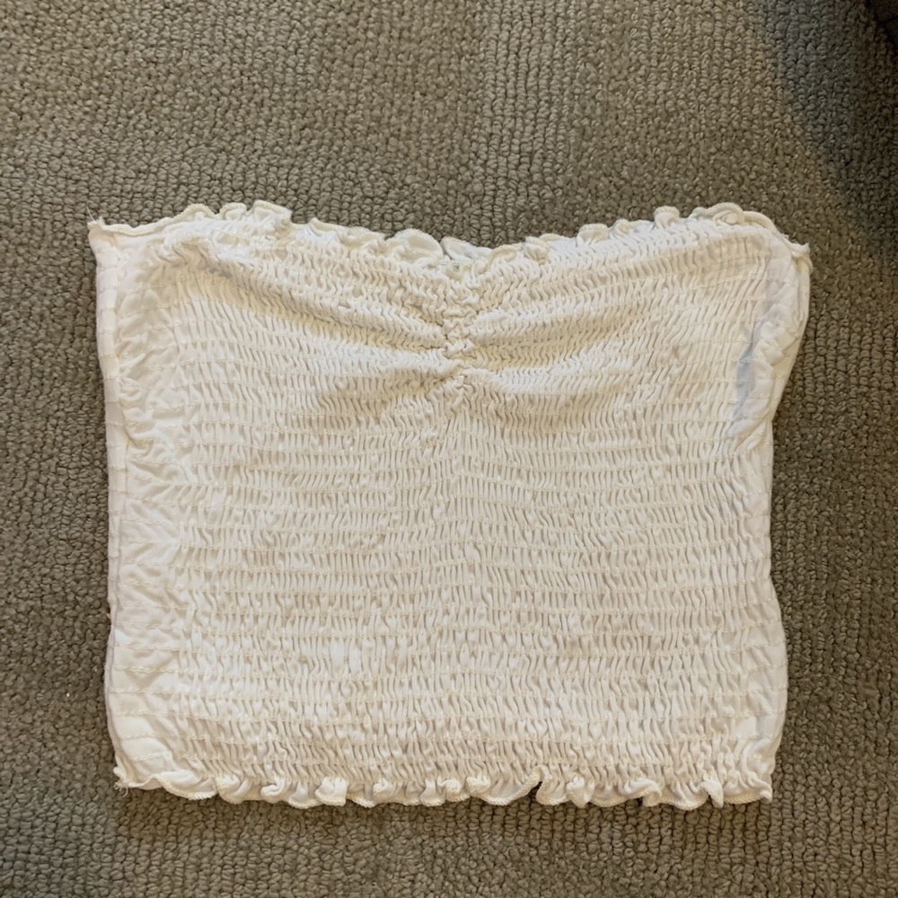 White ruffled tube top